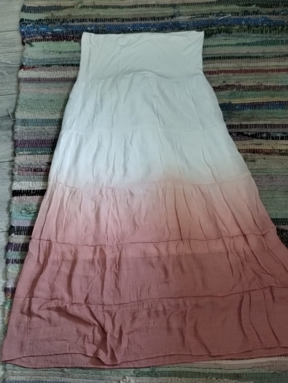 New Directions Ombre Strapless Maxi Skirt Dress in White to Dusty Rose Medium